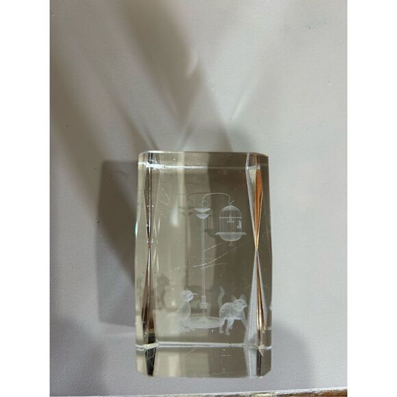 Vintage Bird Cage Bubblegram Glass Paperweight, Vitrograph 3D Laser Etched Glass - Picture 3 of 12